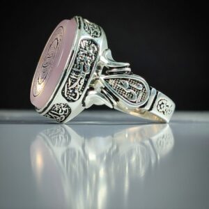 انگشتر نقره باسنگ عقیق سوسنی حکاکی آیت الکرسی وان یکاد رکاب چهارسلام